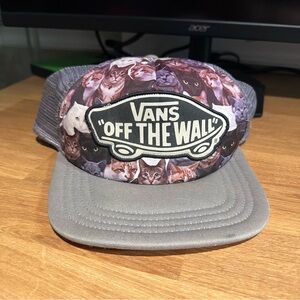 Vans Off the Wall Cat Pattern Mesh Back Trucker Hat with Orange Adjustable